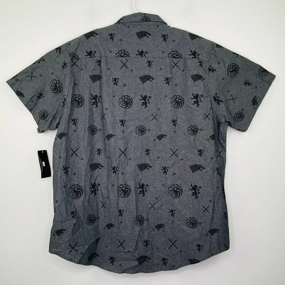 Game Of Thrones Men's XXL Shirt Gray Black Short Sleeve Button Up NWT BL24 - Picture 5 of 5